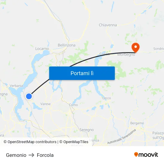 Gemonio to Forcola map
