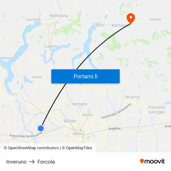 Inveruno to Forcola map