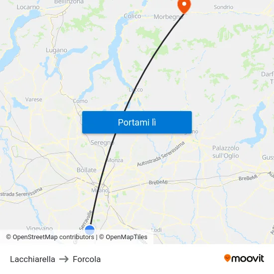 Lacchiarella to Forcola map
