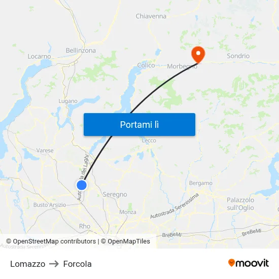 Lomazzo to Forcola map
