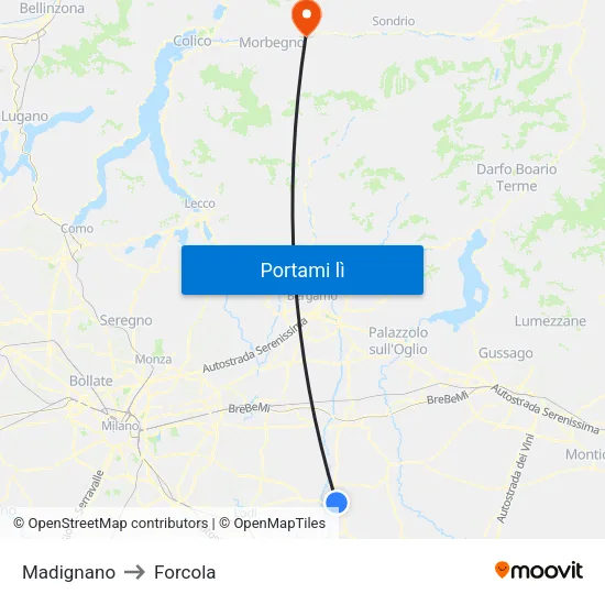 Madignano to Forcola map
