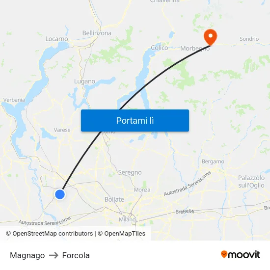 Magnago to Forcola map
