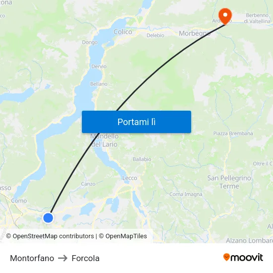 Montorfano to Forcola map