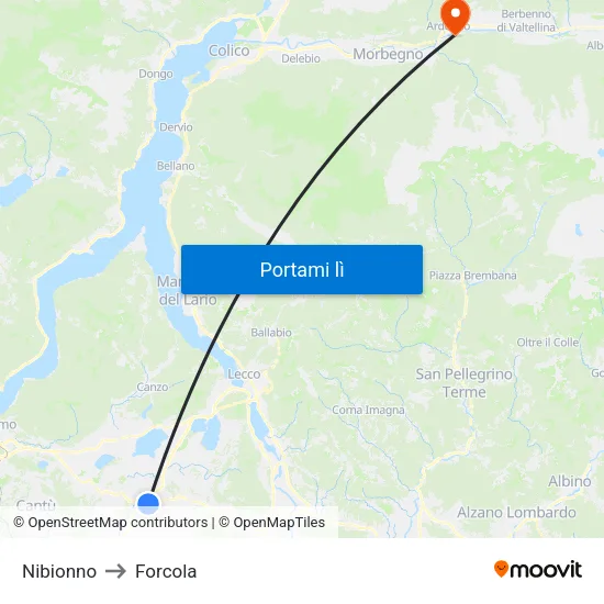 Nibionno to Forcola map