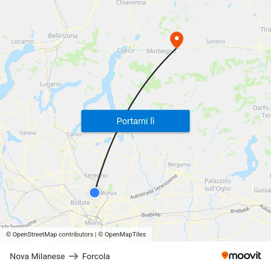 Nova Milanese to Forcola map