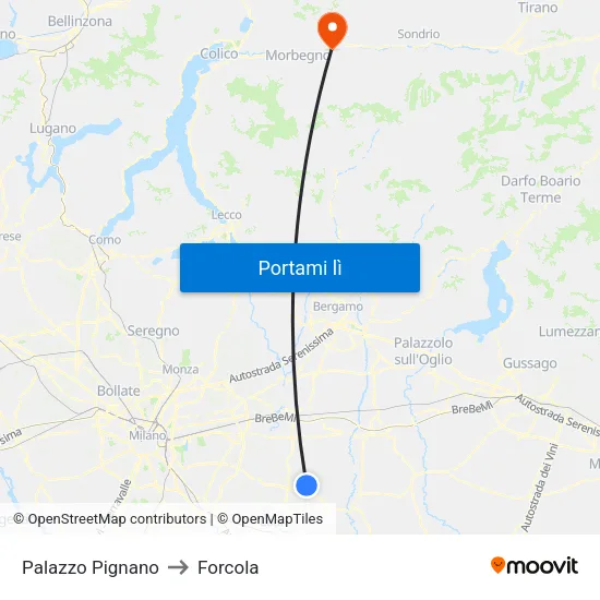 Palazzo Pignano to Forcola map