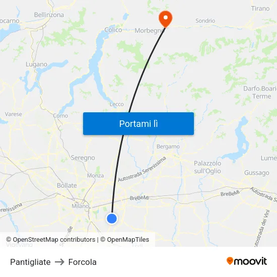 Pantigliate to Forcola map