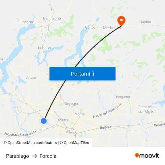 Parabiago to Forcola map