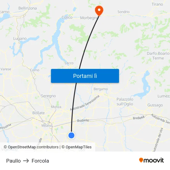 Paullo to Forcola map