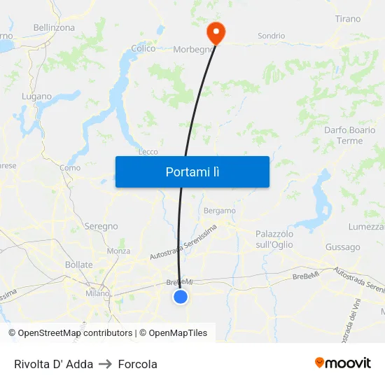 Rivolta D' Adda to Forcola map