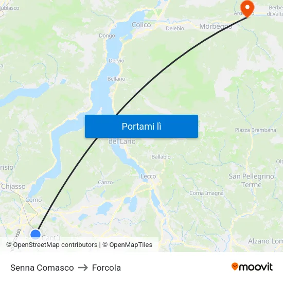 Senna Comasco to Forcola map