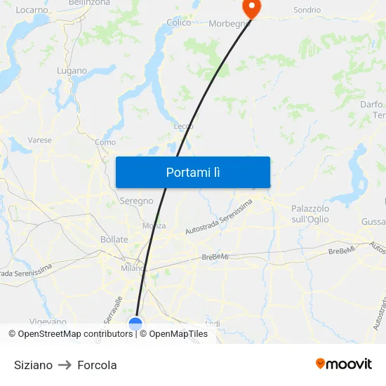 Siziano to Forcola map