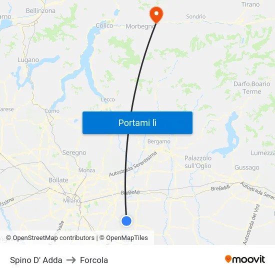 Spino D' Adda to Forcola map