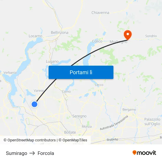 Sumirago to Forcola map