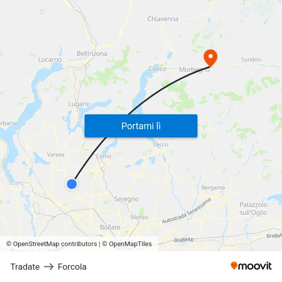 Tradate to Forcola map