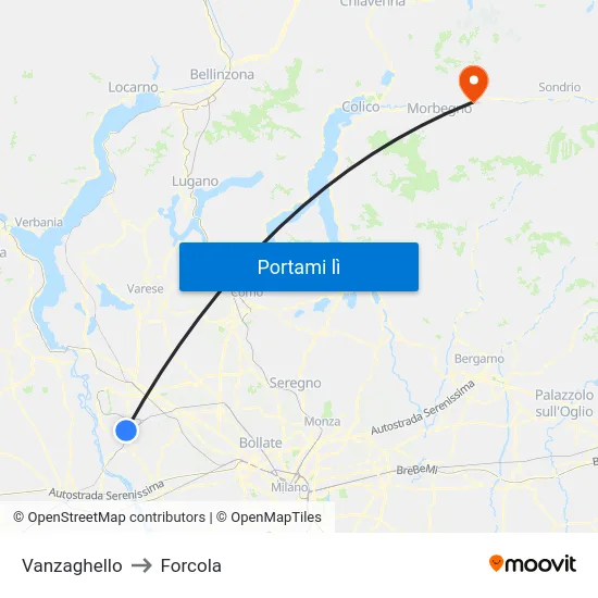Vanzaghello to Forcola map