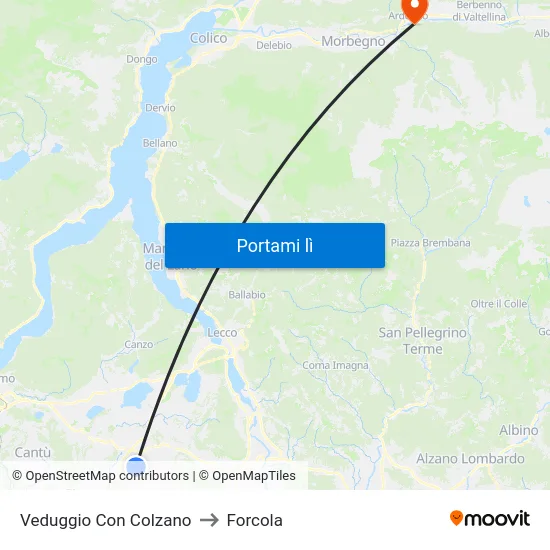 Veduggio Con Colzano to Forcola map