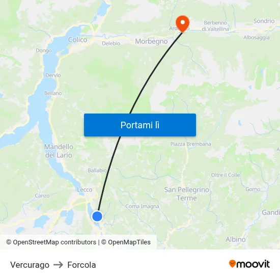 Vercurago to Forcola map