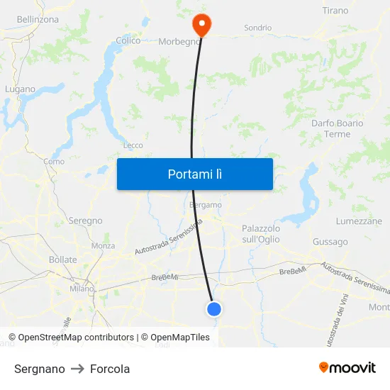 Sergnano to Forcola map