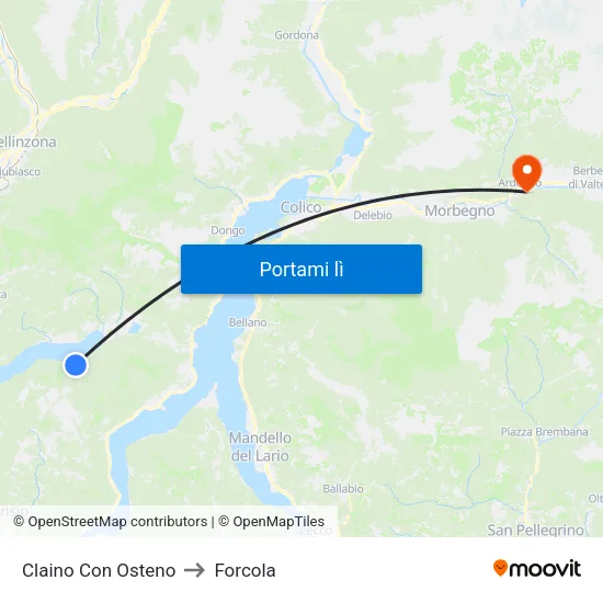 Claino Con Osteno to Forcola map