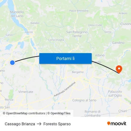 Cassago Brianza to Foresto Sparso map