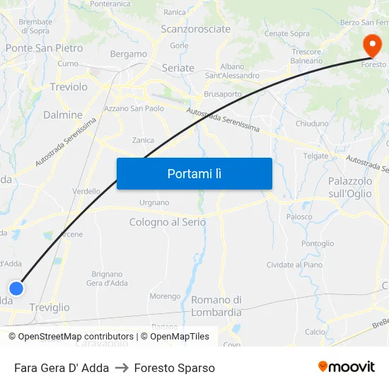 Fara Gera D' Adda to Foresto Sparso map