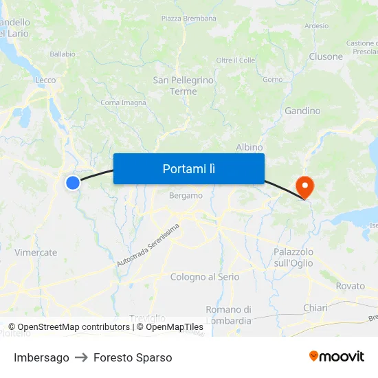 Imbersago to Foresto Sparso map
