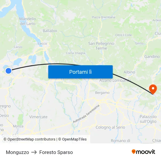 Monguzzo to Foresto Sparso map