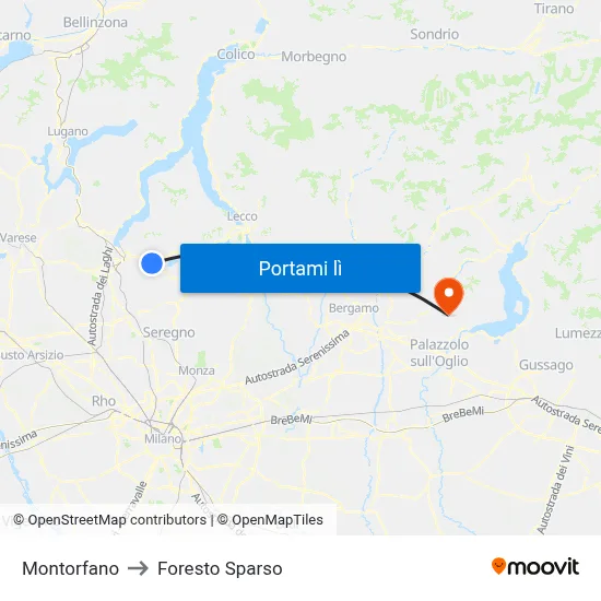Montorfano to Foresto Sparso map