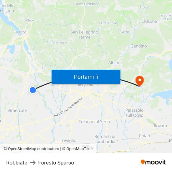 Robbiate to Foresto Sparso map