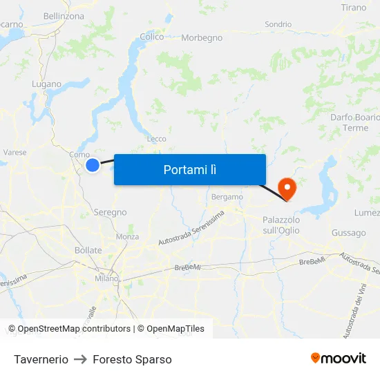 Tavernerio to Foresto Sparso map