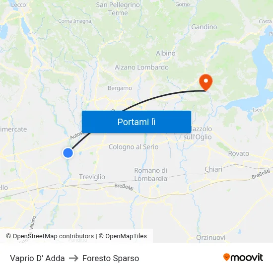 Vaprio D' Adda to Foresto Sparso map