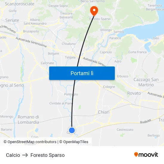 Calcio to Foresto Sparso map