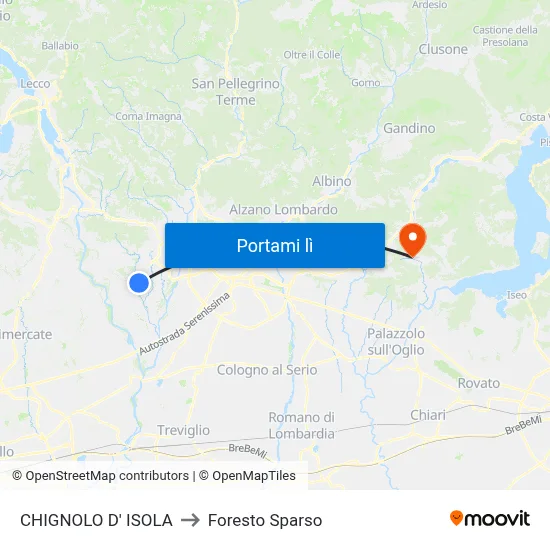 CHIGNOLO D' ISOLA to Foresto Sparso map