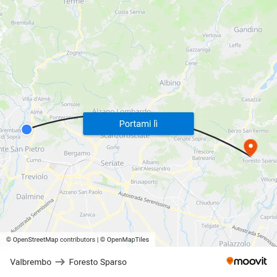 Valbrembo to Foresto Sparso map