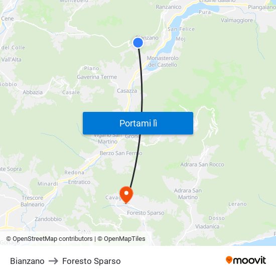 Bianzano to Foresto Sparso map