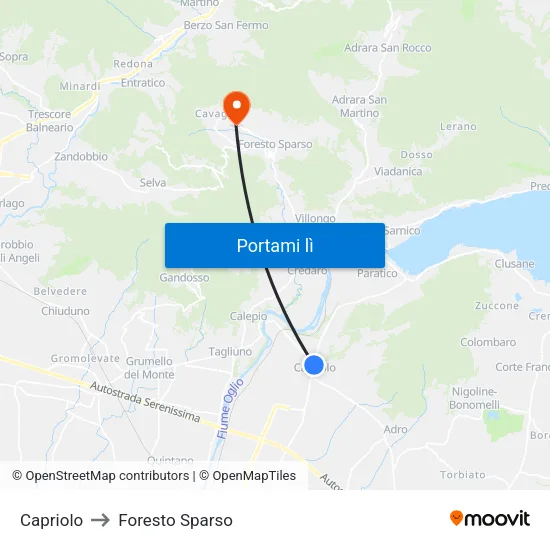 Capriolo to Foresto Sparso map