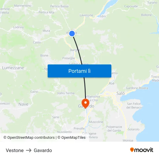 Vestone to Gavardo map
