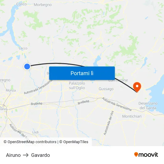 Airuno to Gavardo map