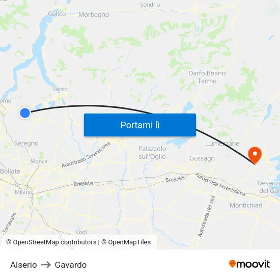 Alserio to Gavardo map