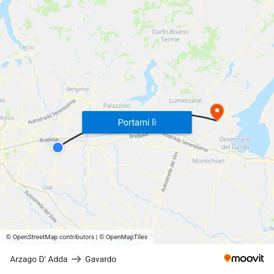 Arzago D' Adda to Gavardo map