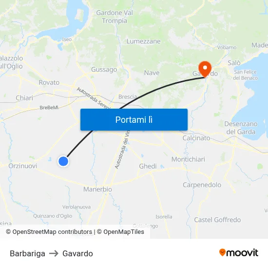 Barbariga to Gavardo map