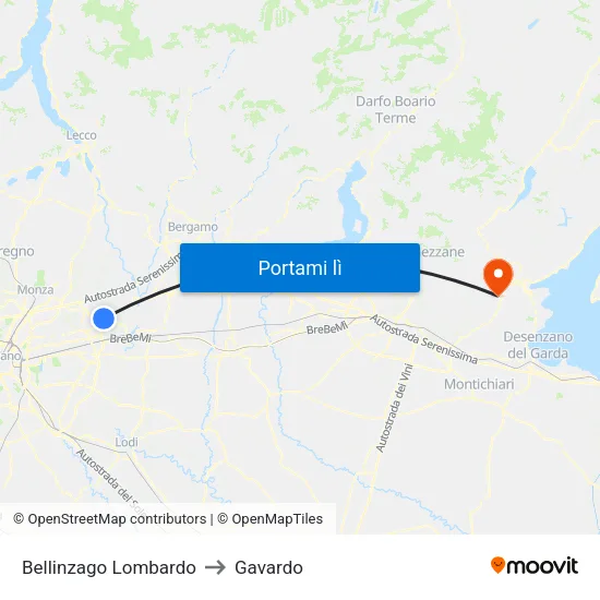 Bellinzago Lombardo to Gavardo map