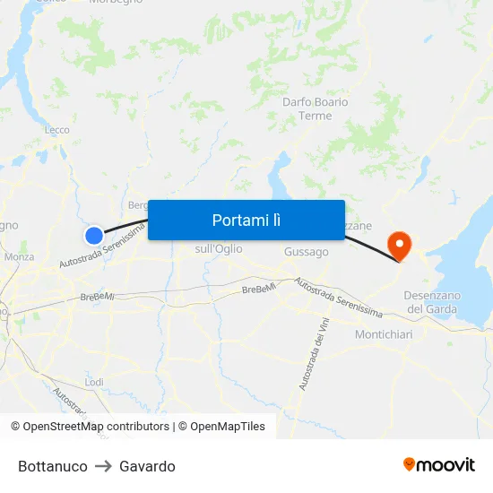 Bottanuco to Gavardo map