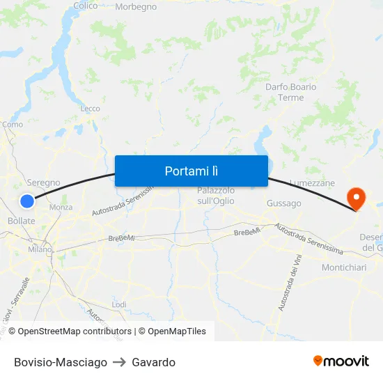Bovisio-Masciago to Gavardo map