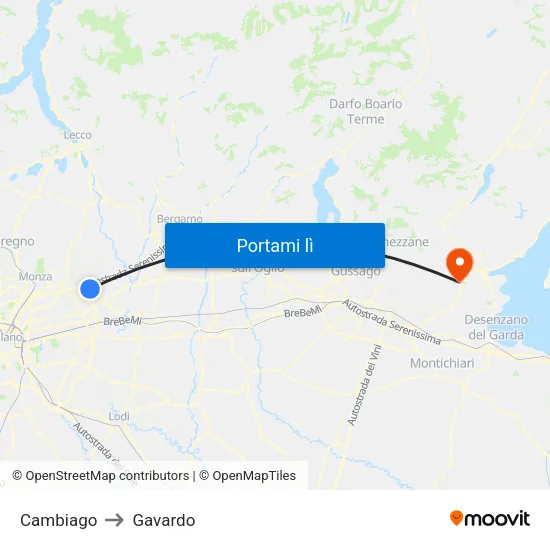 Cambiago to Gavardo map