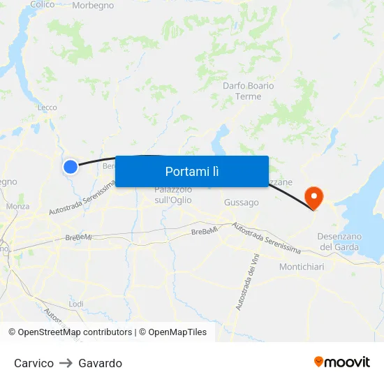 Carvico to Gavardo map