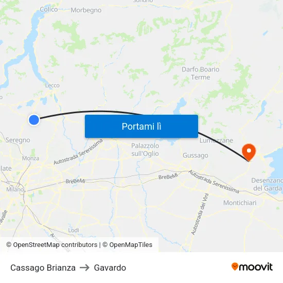 Cassago Brianza to Gavardo map