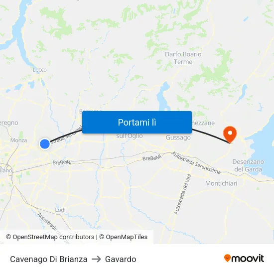 Cavenago Di Brianza to Gavardo map