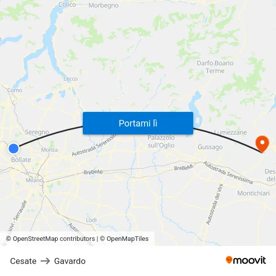 Cesate to Gavardo map